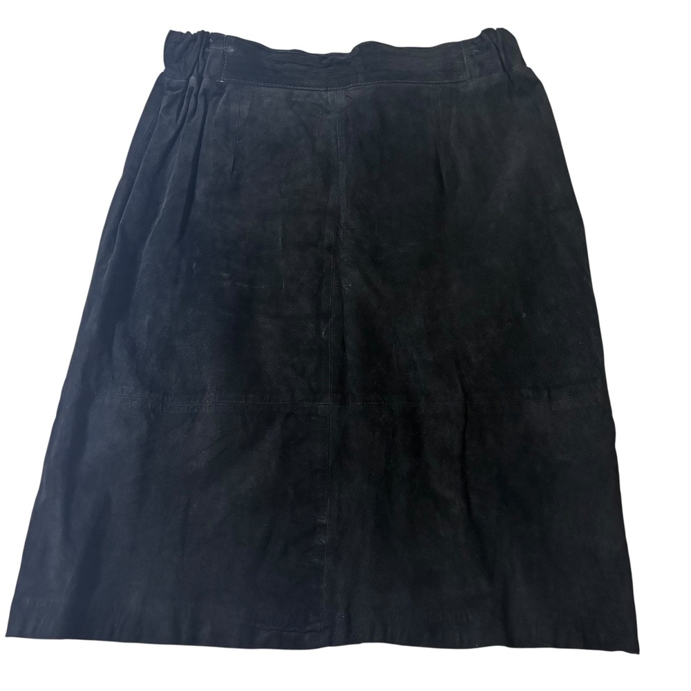 Skova Black Suede Skirt A-Line Midi Knee Length Lined Career Wear Modest Skirt‎